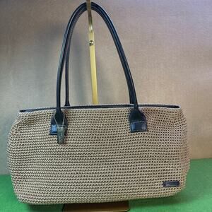 THE Sak Elliott Lucca Vegan knit shoulder hand bag Dark brown Beige excellent